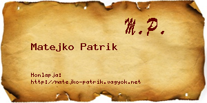 Matejko Patrik névjegykártya